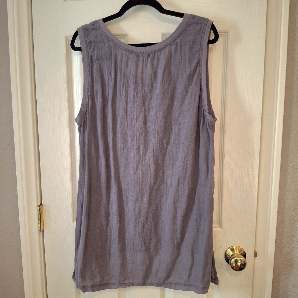 FLAX Top Linen/Cotton Gauze Sleeveless Tunic Long Lavender Lagenlook Womens Sz L - Picture 5 of 8